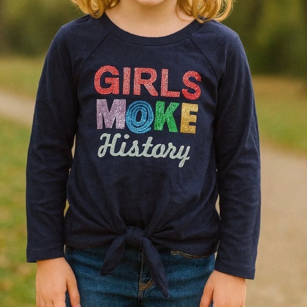 Love Glam Girl navy blue long-sleeve tee "GIRLS MAKE HISTORY